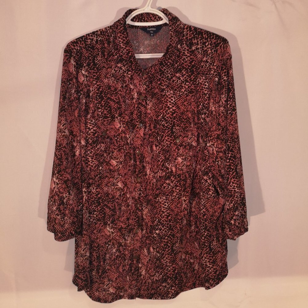 Reitmans Plus Ladies Blk/Rust/Beige Pattern Blouse/Tunic